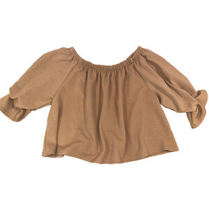 Boohoo 3/4 Peasant Sleeve Women's SZ 14 Light Brown Crop Top Off the Shoulder